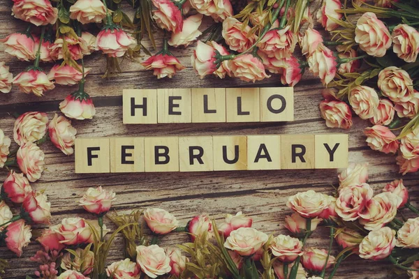 Hola Letras Del Alfabeto Febrero Con Decoración Flores Sobre Fondo —  Fotos de Stock