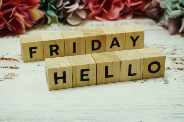 Hello Friday Alphabet Letter Wooden Background — Stock Photo, Image