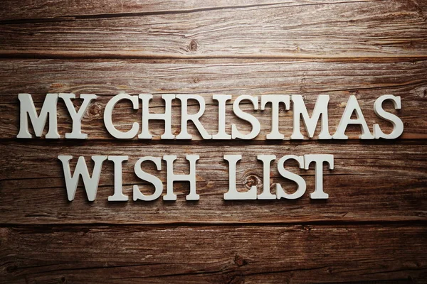 Lista Deseos Navidad Alfabeto Letra Sobre Fondo Madera — Foto de Stock