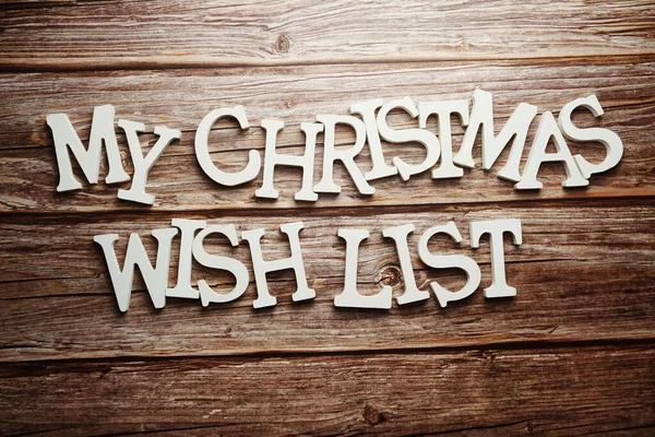 Lista Deseos Navidad Alfabeto Letra Sobre Fondo Madera — Foto de Stock