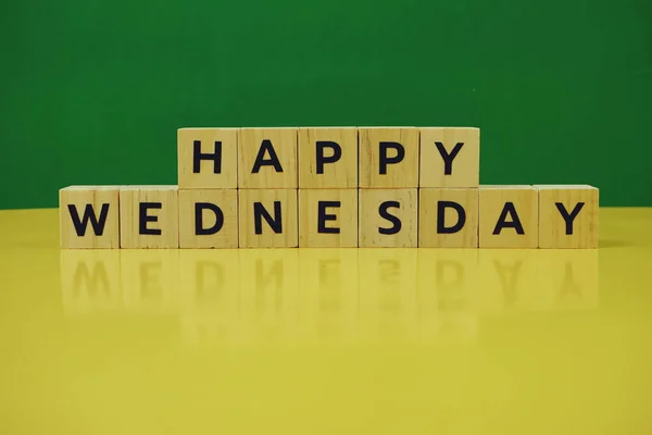 Happy Wednesday Alphabet Letter Green Yellow Background — Stock Photo, Image