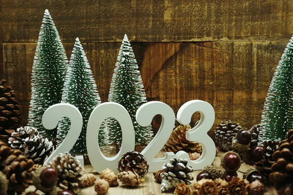 Feliz Ano Novo Calendário 2023 Conceito Decoração Com Árvore Natal — Fotografia de Stock