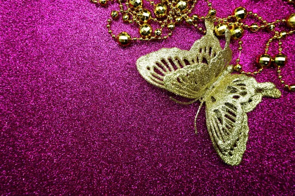 Glitter Butterfly Decoration Space Copy Pink Glitter Background — Stock Photo, Image
