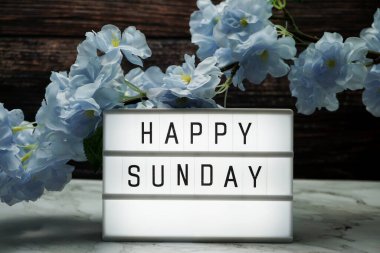 Çiçek desenli ışık kutusunda mutlu pazar kelimeleri