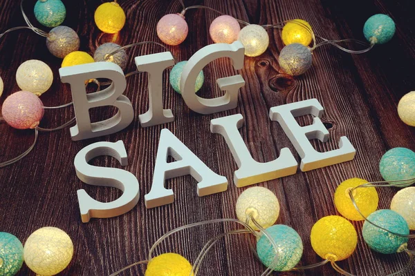 Big Sale alphabet letters with LED cotton balls decoration on wooden background