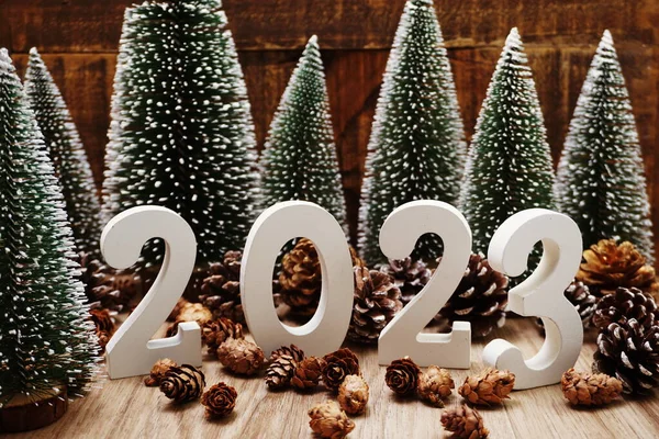 Feliz Ano Novo 2023 Fundo Festivo Com Árvore Natal Pinho — Fotografia de Stock