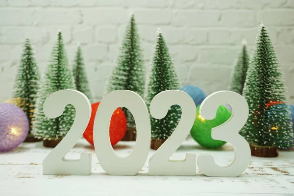 Happy New Year 2023 Fundal Festiv Pom Crăciun Fundal Perete — Fotografie, imagine de stoc