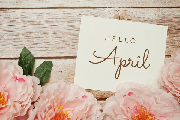 Hello April Kártya Tipográfia Szöveg Virágcsokor Háttér — Stock Fotó