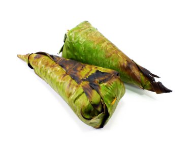 ızgara muz yaprak sarma sarı yapışkan pirinç Tayland tatlısı olduğunu