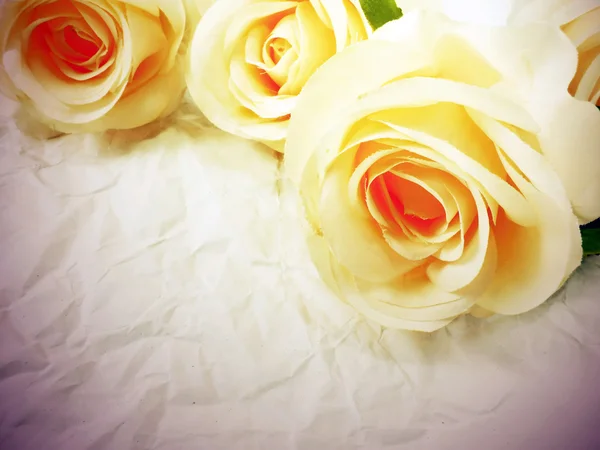 Όμορφα τριαντάφυλλα λουλουδιών σε χαρτί υφή φόντο με φίλτρα χρώματος και χώρο για αντίγραφο — Φωτογραφία Αρχείου