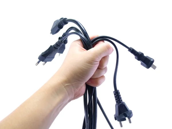 Zwarte elektrische kabel, geïsoleerd op wit — Stockfoto