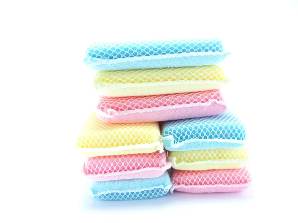 Kitchen sponge for washing dishes isolated on white background — Stock Photo, Image