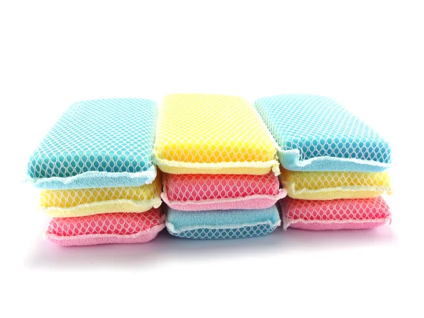 Kitchen sponge for washing dishes isolated on white background — Stock Photo, Image