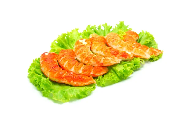 Queues de crevettes avec origan frais vert et laitue — Photo