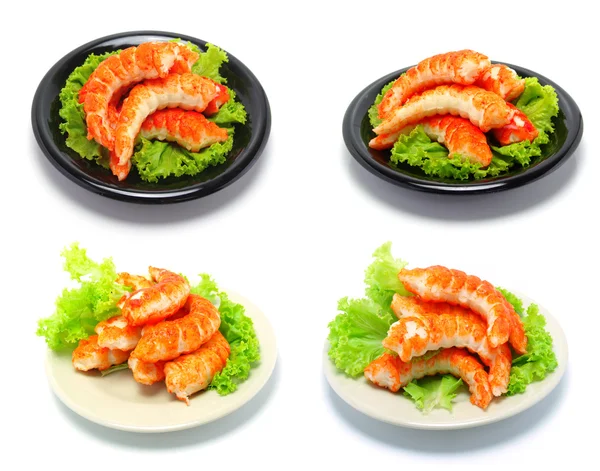 Shrimps and salad on a white background — Stock Photo, Image