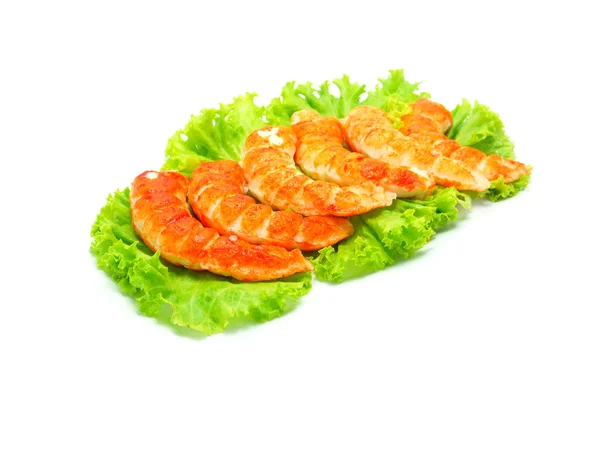 Shrimps and salad on a white background — Stock Photo, Image