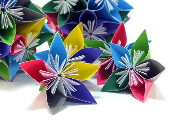 Unidad origami flores aisladas sobre fondo blanco — Foto de Stock