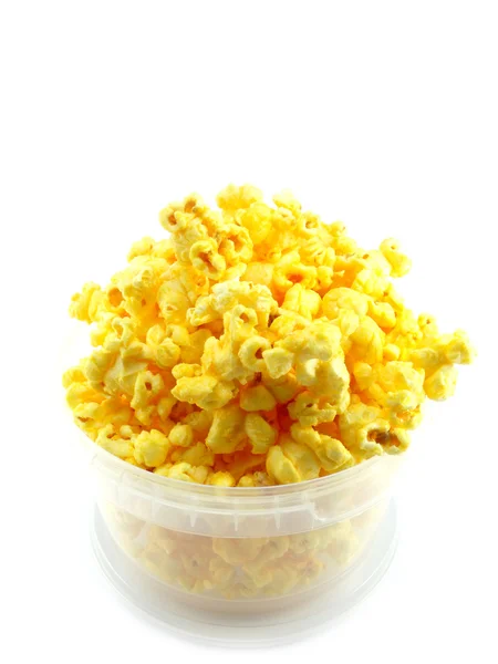 Popcorn in vak geïsoleerd op witte achtergrond — Stockfoto