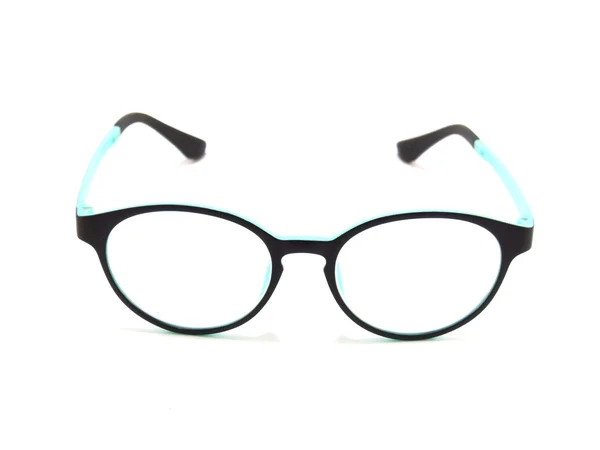 Zwarte en blauwe bril op witte achtergrond — Stockfoto
