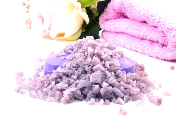Sea salt spa and soap lavender scent — Stock Photo, Image