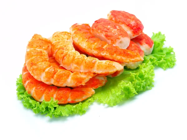 Shrimp and Lettuce isolated on white background — Stock Photo, Image