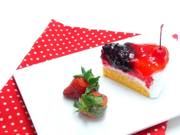 Dessert cheesecake with berries sauce — Stock Photo, Image