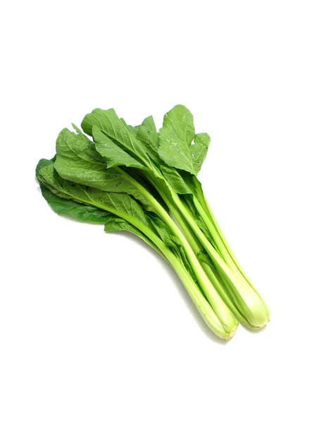 Choy sum Gemüsehaufen in Großaufnahme auf weißem Hintergrund — Stockfoto