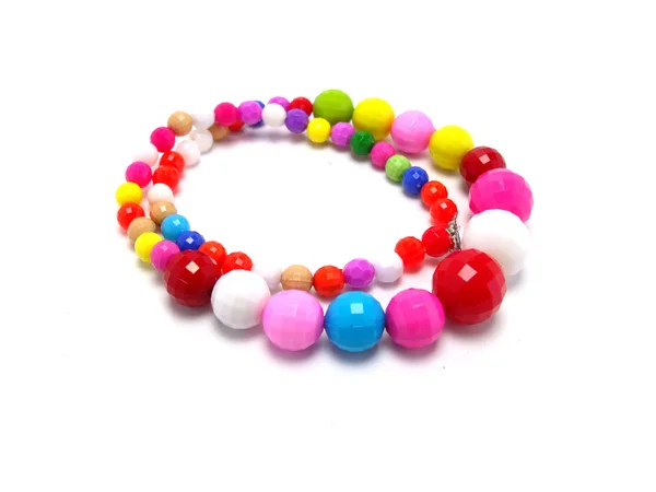 Colorful wood bead necklace on white background — Stock Photo, Image