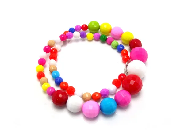 Colorful wood bead necklace on white background — Stock Photo, Image