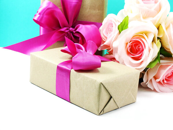 wrapped vintage gift box with pink ribbon bow