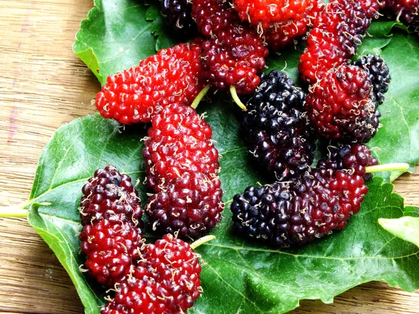 Biologische mulberry op houten achtergrond — Stockfoto