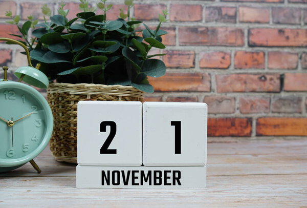 Wooden Calendar Showing the Date of November 21th. Day 21 of November Month