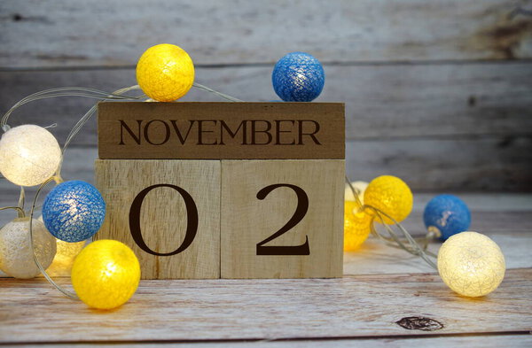 Wooden Calendar Showing the Date of November 2nd. Day 2 of November Month