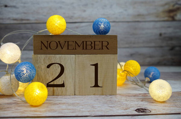 Wooden Calendar Showing the Date of November 21th. Day 21 of November Month
