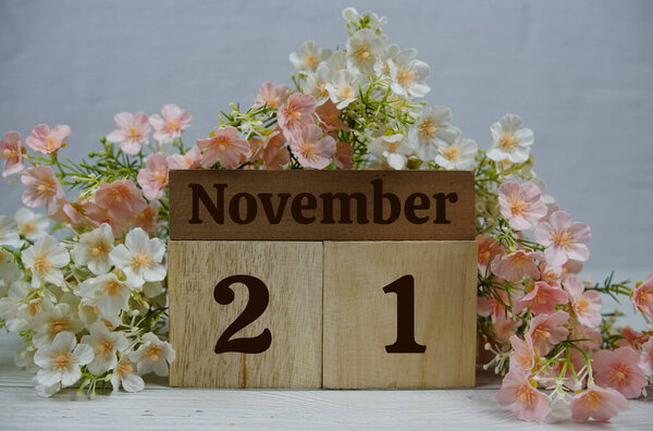 Wooden Calendar Showing the Date of November 21th. Day 21 of November Month