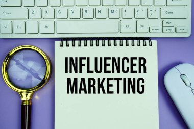 Üzerinde beyaz klavye, kablosuz fare ve mor zemin üzerinde büyüteç bulunan 