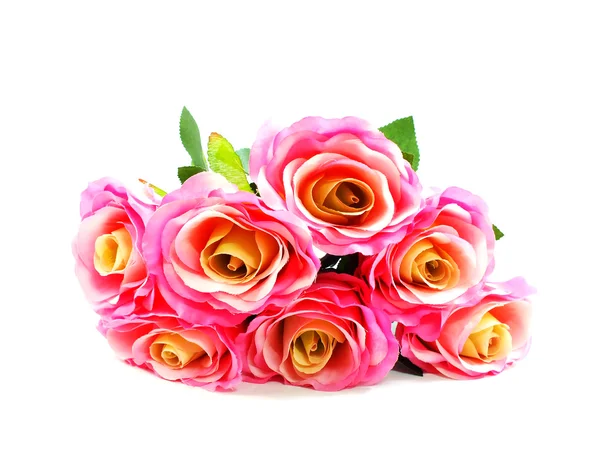 Dekoration künstliche rosa Rosen Blume isoliert auf weißem Hintergrund — Stockfoto