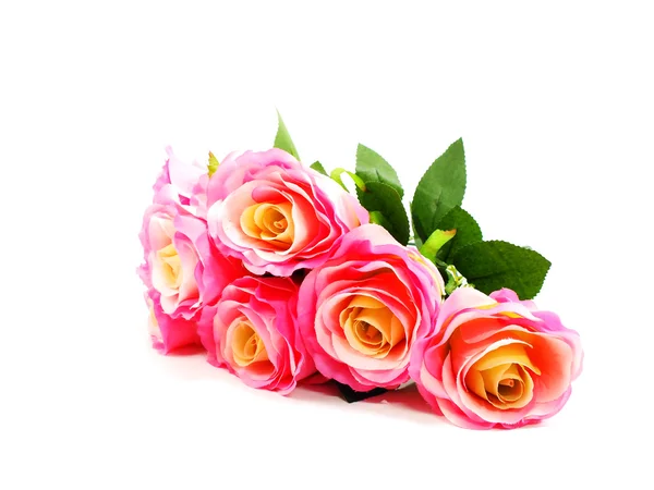 Decoración rosas rosadas artificiales flor aislada sobre fondo blanco — Foto de Stock