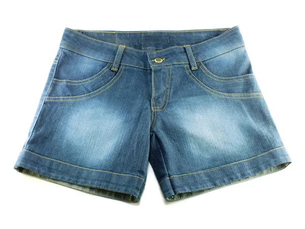 Mulher jean shorts no fundo branco — Fotografia de Stock