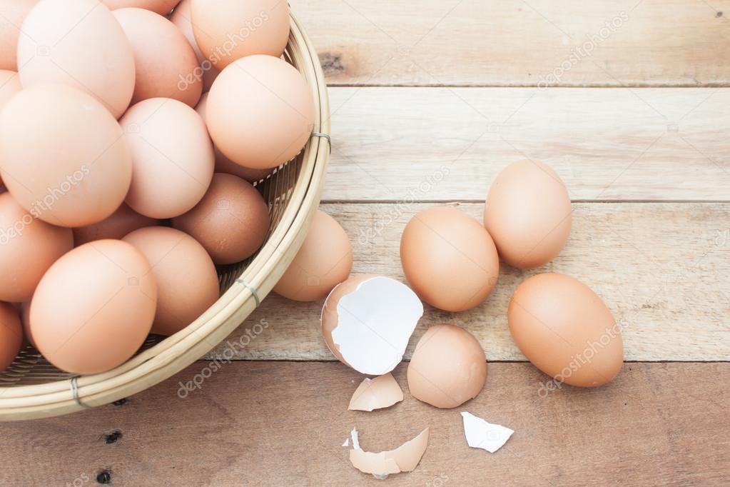 Eggs on wood background