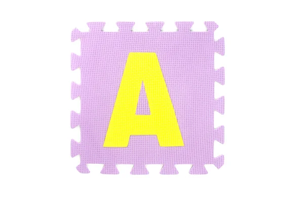 Caixa de serra com alfabeto sobre fundo branco — Fotografia de Stock