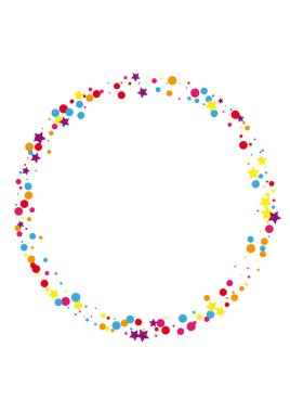 Pembe Pembe Çember Dekorasyonu. Tasarım Konfeti İllüstrasyonu. Sarı Yıldız Şekil Arkaplanı. Çizgi Roman Çizimi.