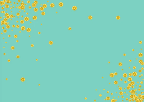 Sarı Meyve Arkaplan Yeşil Vektörü. Tatlı kalıbı. Sarı Limonlu Vitamin. Düşen Güneşli Desen.