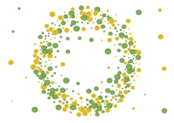 Sarı Citrus Arka plan Beyaz Vektör. Limonlu Organik Set. Yeşil Frush Fruit. Parlak Doğa Deseni.