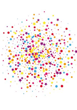 Pembe Şenlikli Çember Arkaplanı. Olay Konfeti İllüstrasyonu. Mor Yıldız Gökkuşağı Madalyası. Soyut Nokta Dekorasyonu.