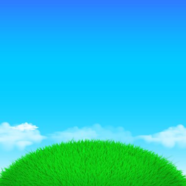 Spring vector eco poster illustration with grass and sky clouds