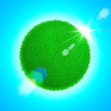 Spring vector eco poster illustration with globe and sun light