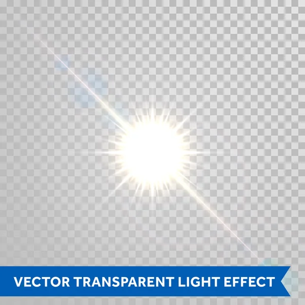 Luce del fascio solare vettoriale. Brilla il sole con la luminosità del bagliore della lente — Vettoriale Stock