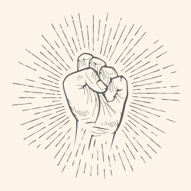 Vector fist gesture. Rough chuckle sign hand drawn sketch. clipart