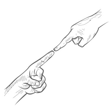 Vektör parmak hareketi çok dokunaklı. İşaret parmağı el çizilmiş kroki.